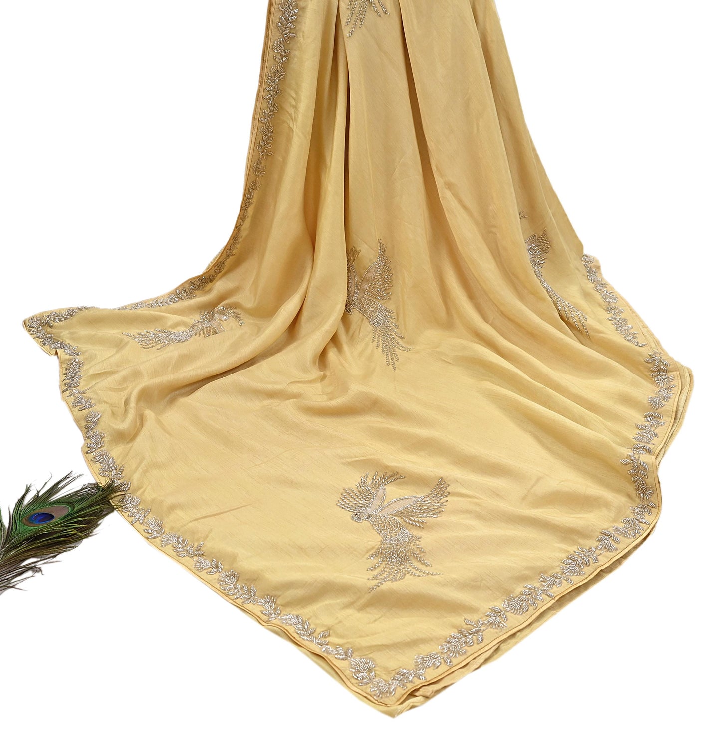Rare Vintage Yellow Blend Silk Saree Hand Embroidered Fabric 5.5 Yard Sari Bollywood Party Wear Ethnic Designer Saree