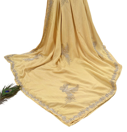 Rare Vintage Yellow Blend Silk Saree Hand Embroidered Fabric 5.5 Yard Sari Bollywood Party Wear Ethnic Designer Saree