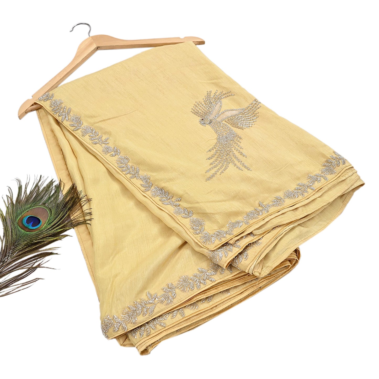 Rare Vintage Yellow Blend Silk Saree Hand Embroidered Fabric 5.5 Yard Sari Bollywood Party Wear Ethnic Designer Saree