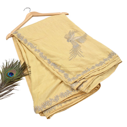 Rare Vintage Yellow Blend Silk Saree Hand Embroidered Fabric 5.5 Yard Sari Bollywood Party Wear Ethnic Designer Saree
