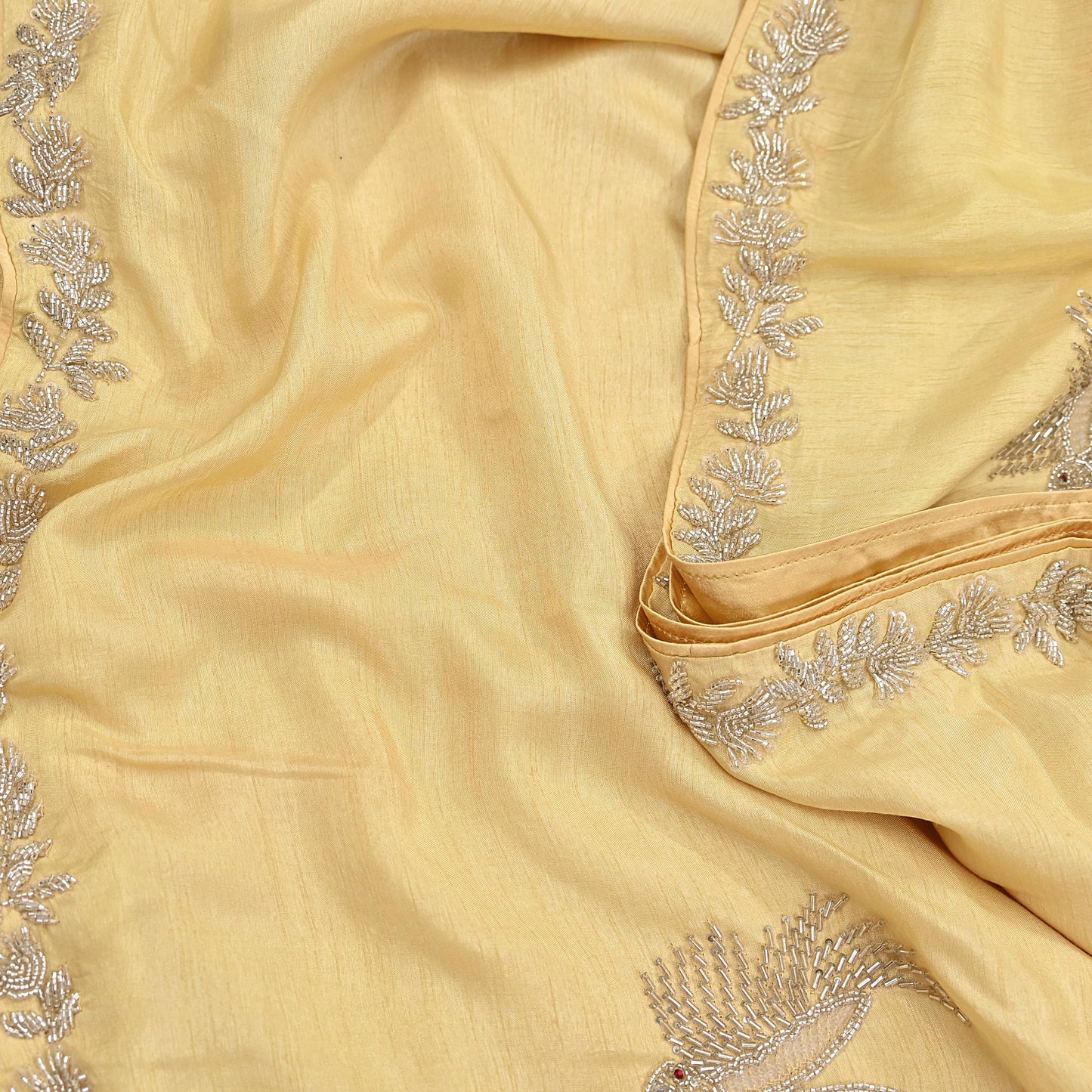 Rare Vintage Yellow Blend Silk Saree Hand Embroidered Fabric 5.5 Yard Sari Bollywood Party Wear Ethnic Designer Saree