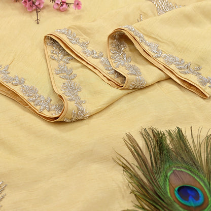 Rare Vintage Yellow Blend Silk Saree Hand Embroidered Fabric 5.5 Yard Sari Bollywood Party Wear Ethnic Designer Saree