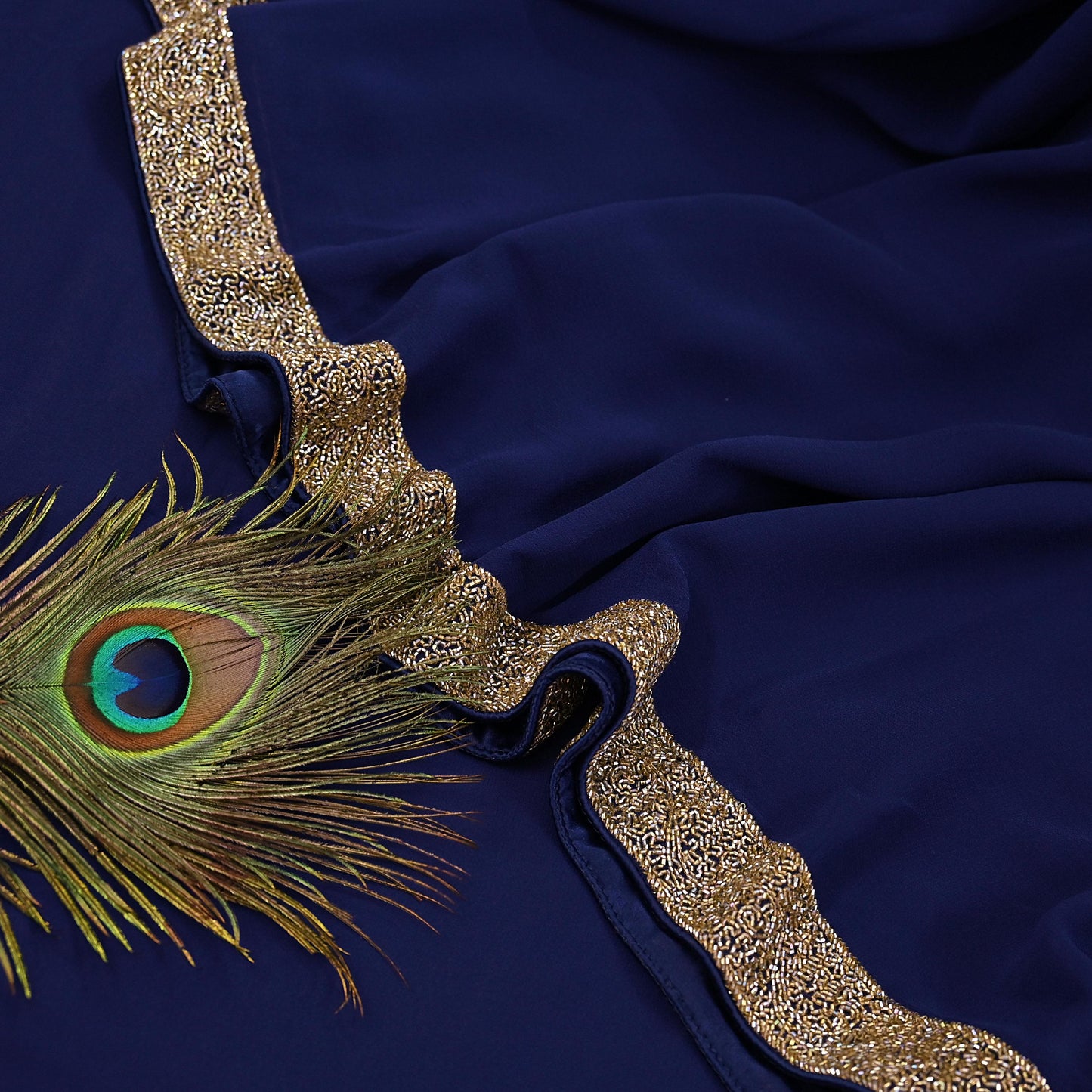 Indian Vintage Deep Blue Saree Pure Georgette Silk Hand Beaded Sari 5Yd Zari Ethnic Designer Sabyasachi Sarees Bollywood sari
