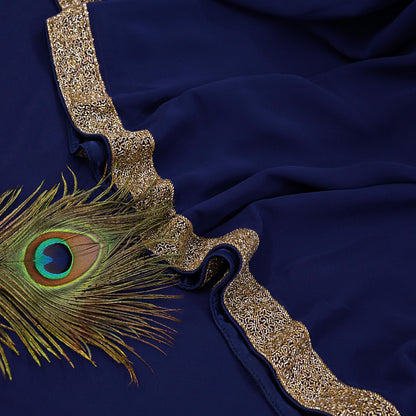 Indian Vintage Deep Blue Saree Pure Georgette Silk Hand Beaded Sari 5Yd Zari Ethnic Designer Sabyasachi Sarees Bollywood sari