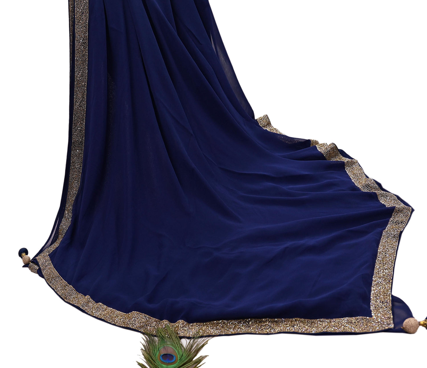 Indian Vintage Deep Blue Saree Pure Georgette Silk Hand Beaded Sari 5Yd Zari Ethnic Designer Sabyasachi Sarees Bollywood sari