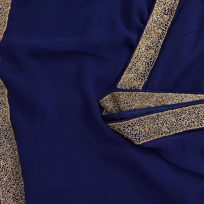 Indian Vintage Deep Blue Saree Pure Georgette Silk Hand Beaded Sari 5Yd Zari Ethnic Designer Sabyasachi Sarees Bollywood sari