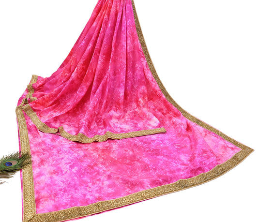 Rare Vintage Purple & Pink Pure Silk Saree Hand Embroidered Tie dye Fabric 5.5 Yards Sari Bollywood Party Wear Ethnic Designer Saree