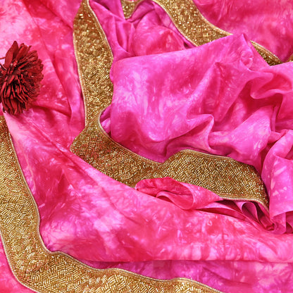 Rare Vintage Purple & Pink Pure Silk Saree Hand Embroidered Tie dye Fabric 5.5 Yards Sari Bollywood Party Wear Ethnic Designer Saree