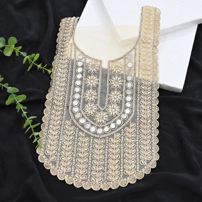 Indian Ivory Organza Hand Embroidered Antique Neck Patches Craft Journals Rare Paisley for designing Dress Making Crafting Dabka 15"X9"