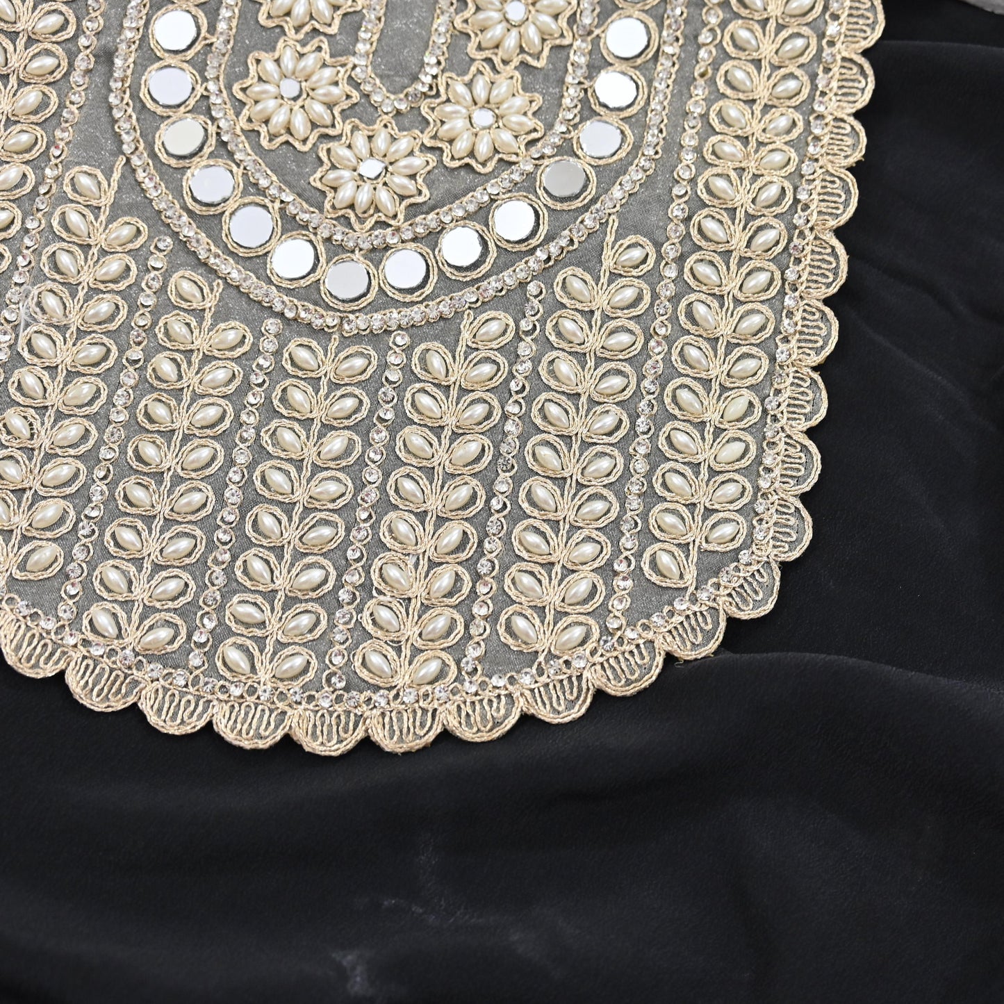 Indian Ivory Organza Hand Embroidered Antique Neck Patches Craft Journals Rare Paisley for designing Dress Making Crafting Dabka 15"X9"
