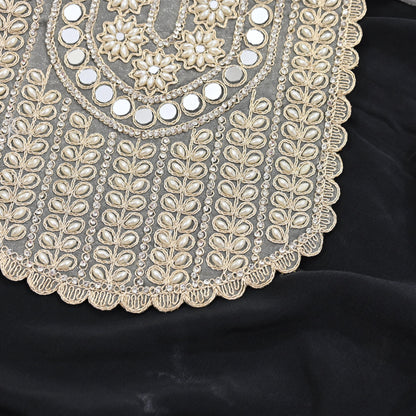 Indian Ivory Organza Hand Embroidered Antique Neck Patches Craft Journals Rare Paisley for designing Dress Making Crafting Dabka 15"X9"