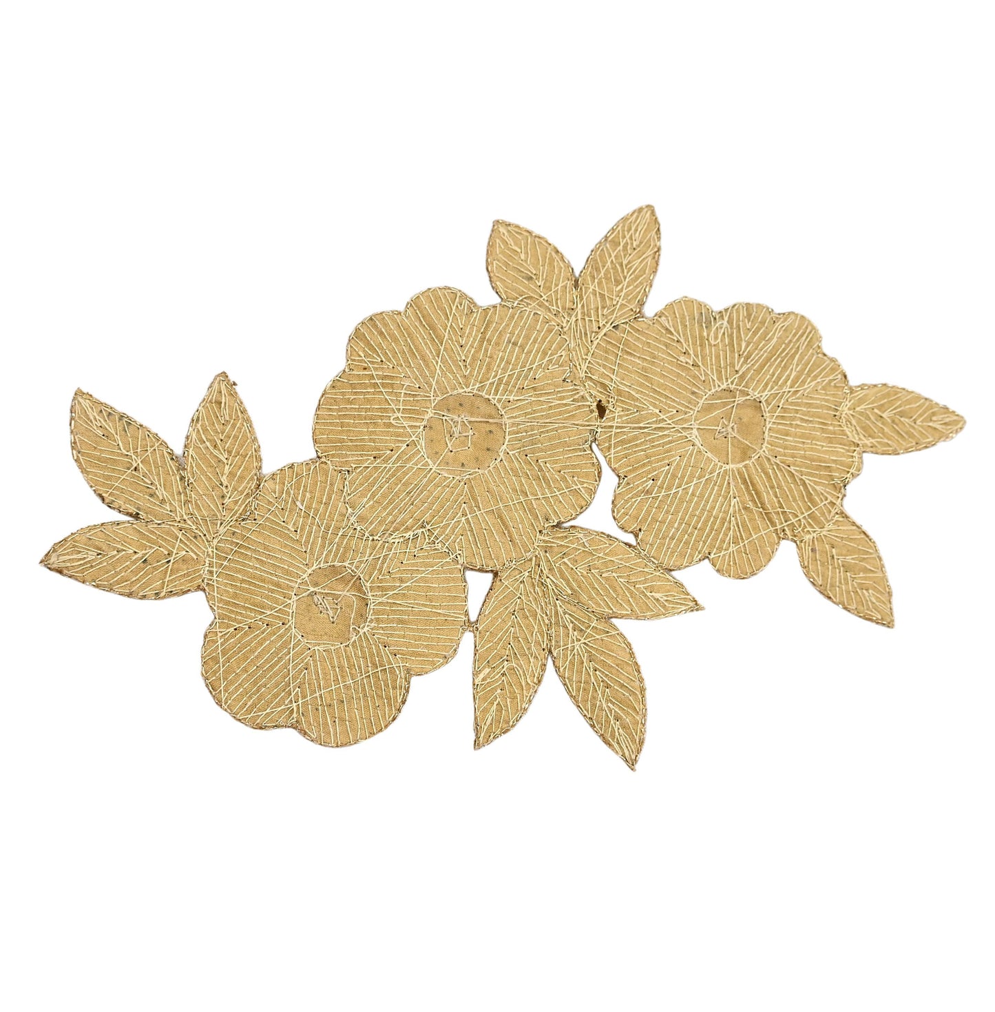 Indian Vintage 1 Pcs Rare Appliques Beige Cotton Applique VERY OLD ANTIQUE Vintage Embroidered Snippets Remnants Craft Journals 8"X5"