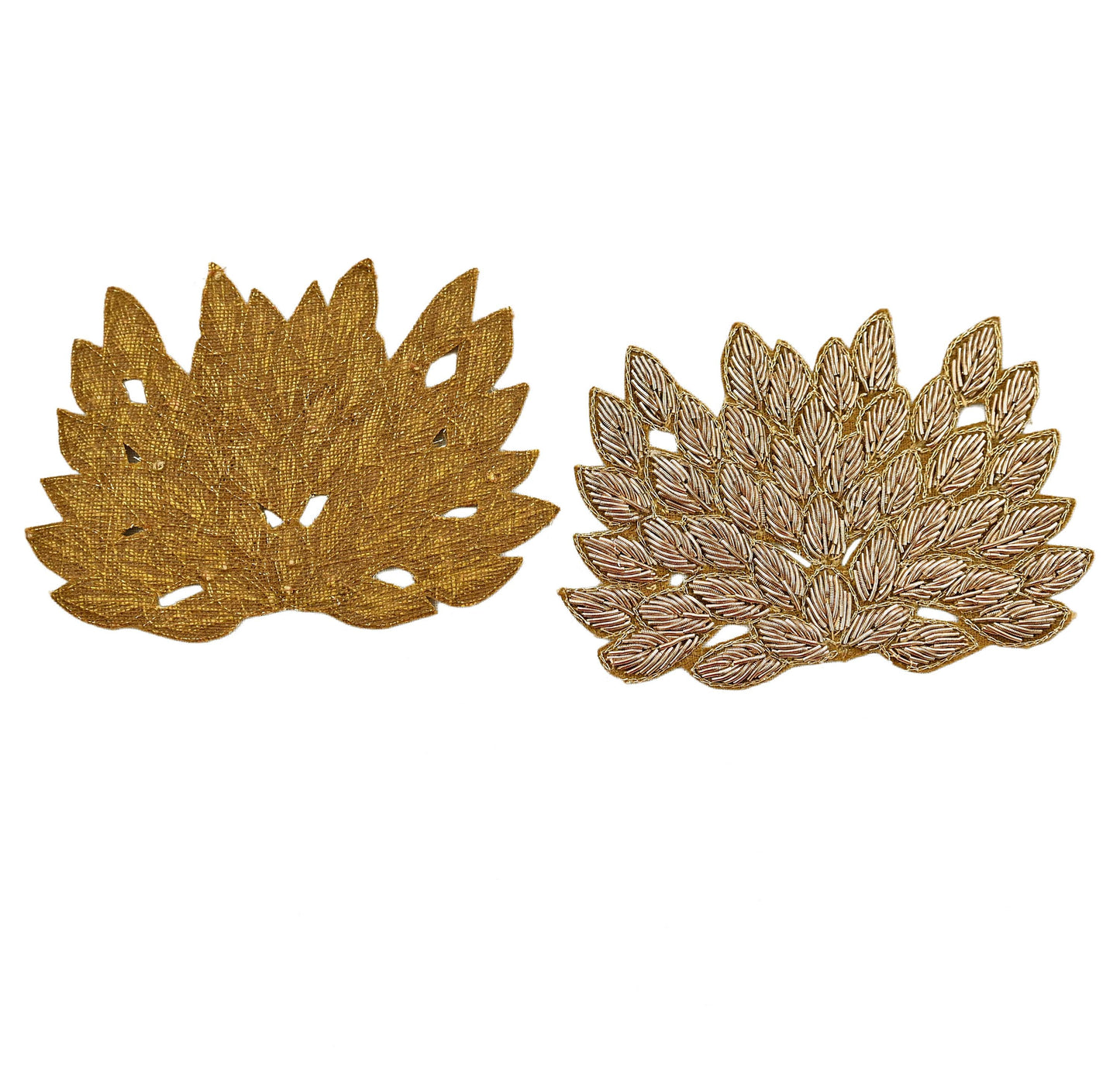 Indian Vintage Golden Appliques  Set of 2 | Hand-Embroidered Floral Patches with Zardozi,Dabka, Zari,for Craft, Journals
