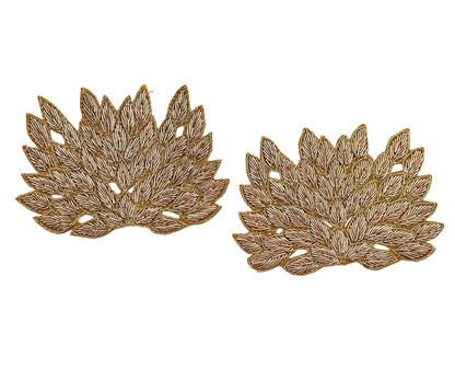 Indian Vintage Golden Appliques  Set of 2 | Hand-Embroidered Floral Patches with Zardozi,Dabka, Zari,for Craft, Journals