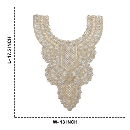 Indian Golden Organza Hand Embroidered Antique Neck Patches Craft Journals Rare Paisley for designing Dress Making Crafting Dabka 15"X9"