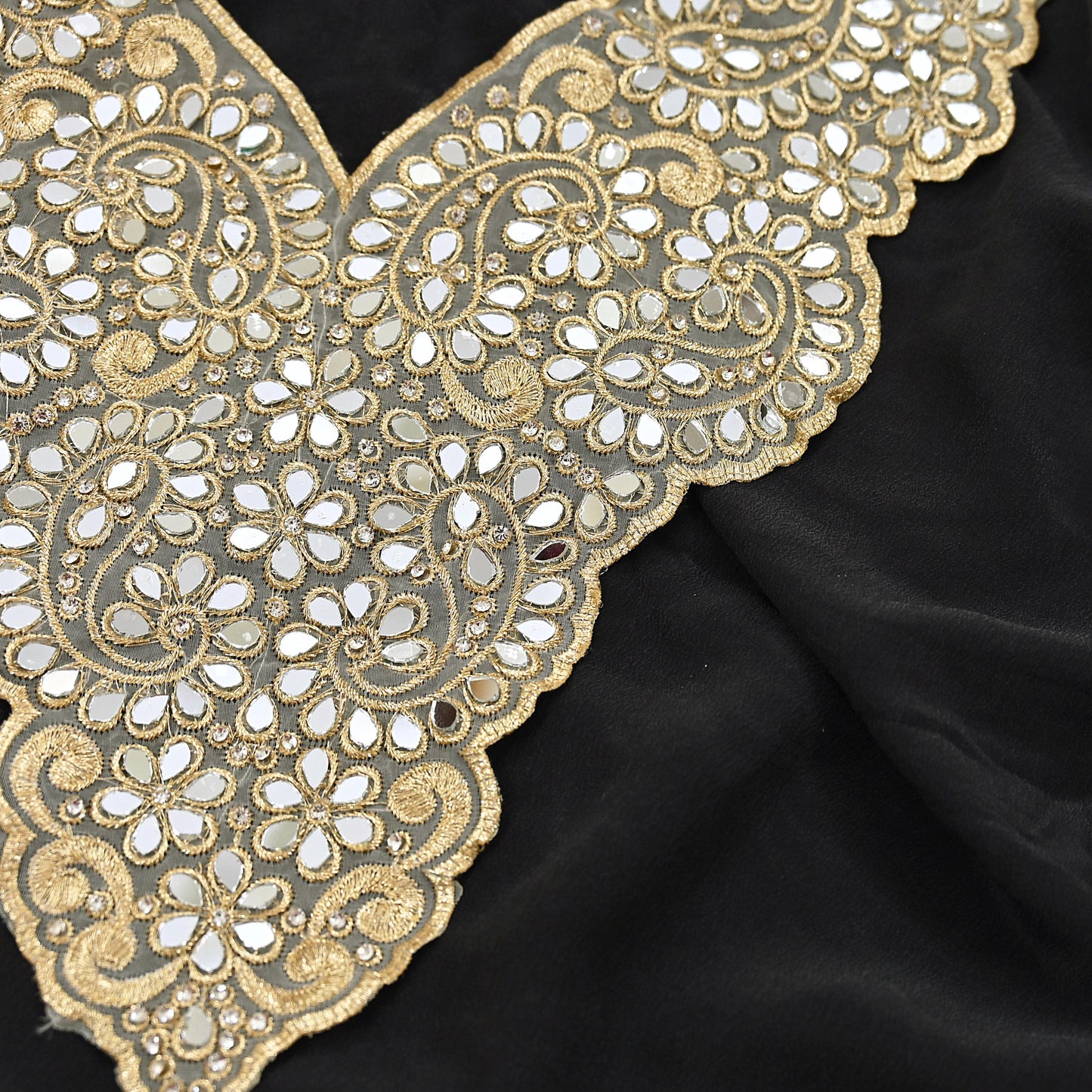 Indian Ivory Organza Hand Embroidered Antique Neck Patches Craft Journals Rare Paisley for designing Dress Making Crafting Dabka 16"X12"