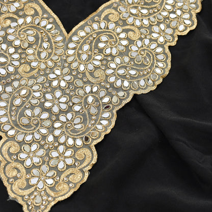Indian Ivory Organza Hand Embroidered Antique Neck Patches Craft Journals Rare Paisley for designing Dress Making Crafting Dabka 16"X12"