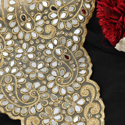 Indian Ivory Organza Hand Embroidered Antique Neck Patches Craft Journals Rare Paisley for designing Dress Making Crafting Dabka 16"X12"