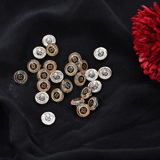 Indian white & Golden Buttons Set of 24, 10mm Small Single Hole Buttons, Metal Shank Buttons for Shirts Jackets Sewing DIY Crafts