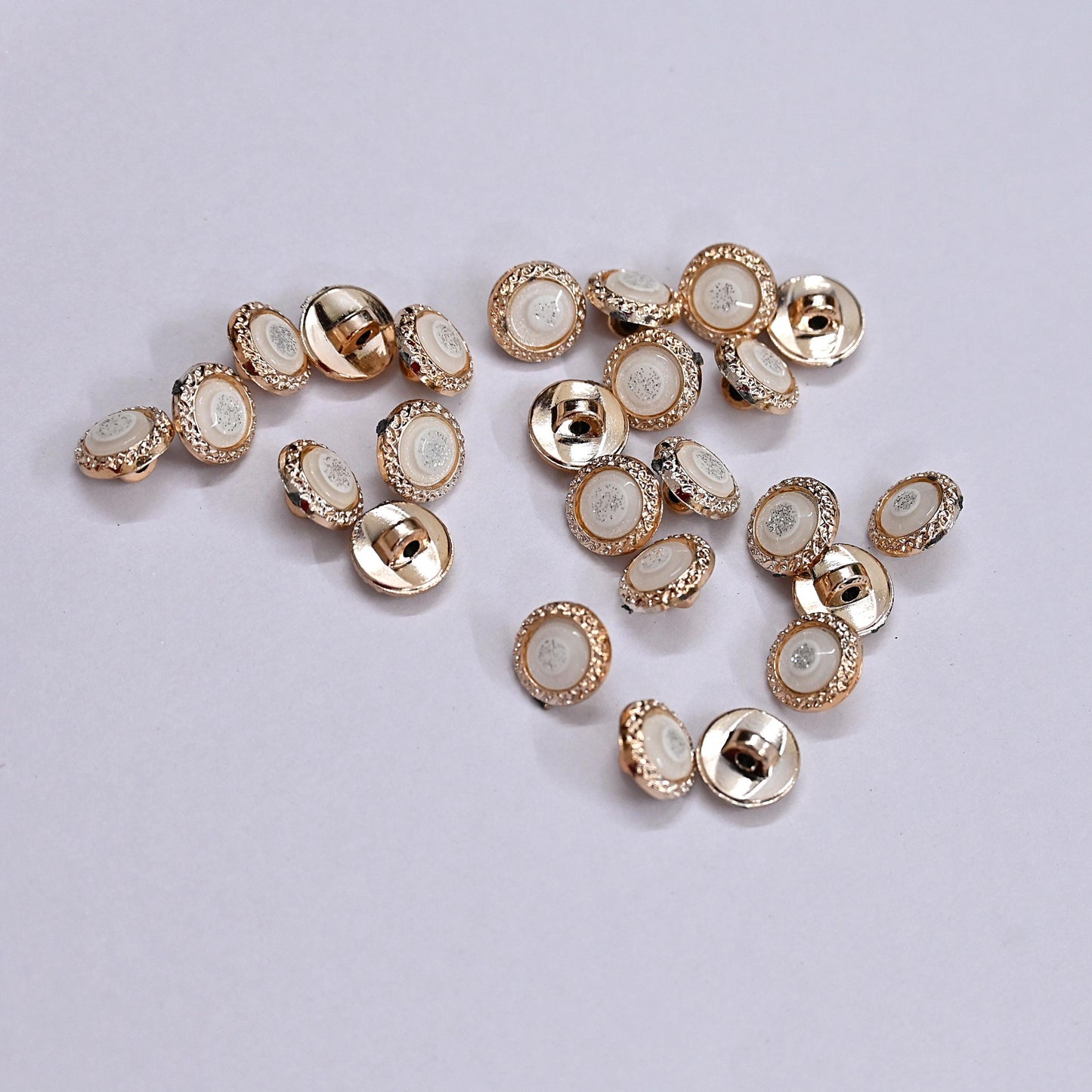 Indian white & Golden Buttons Set of 24, 10mm Small Single Hole Buttons, Metal Shank Buttons for Shirts Jackets Sewing DIY Crafts