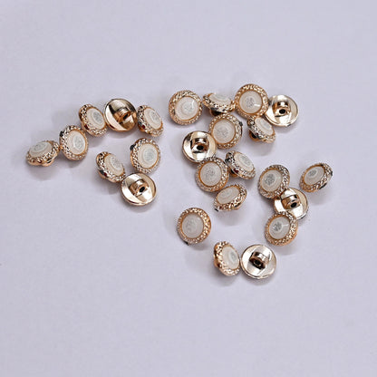 Indian white & Golden Buttons Set of 24, 10mm Small Single Hole Buttons, Metal Shank Buttons for Shirts Jackets Sewing DIY Crafts