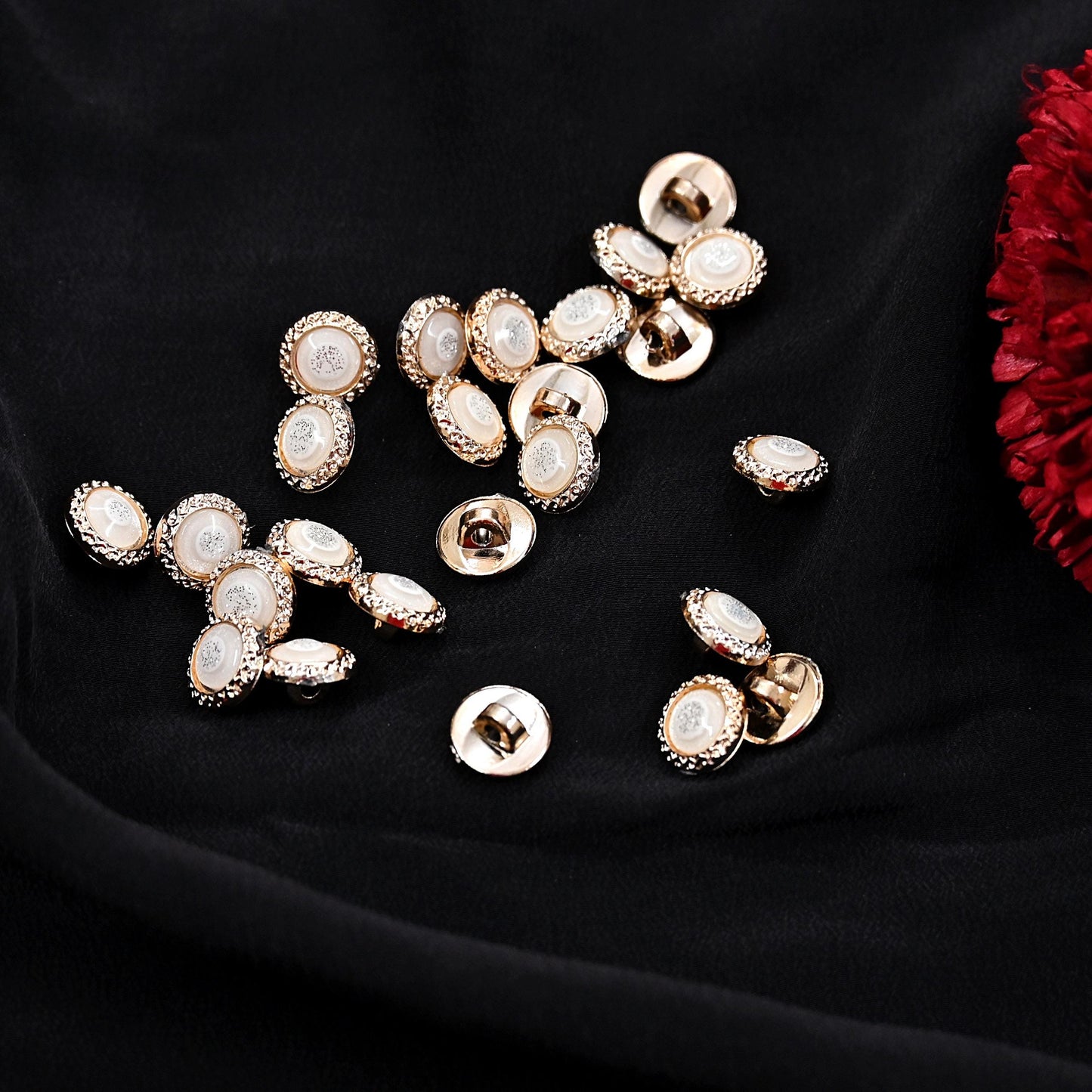 Indian white & Golden Buttons Set of 24, 10mm Small Single Hole Buttons, Metal Shank Buttons for Shirts Jackets Sewing DIY Crafts