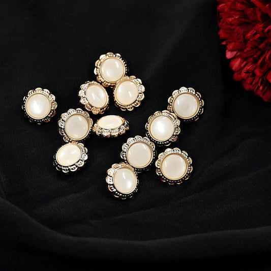Indian Gold Ivory Shank Buttons Set of 12, 17mm Decorative Metal Buttons, Vintage Style Shirt Jacket Buttons, Sewing Craft Supplies