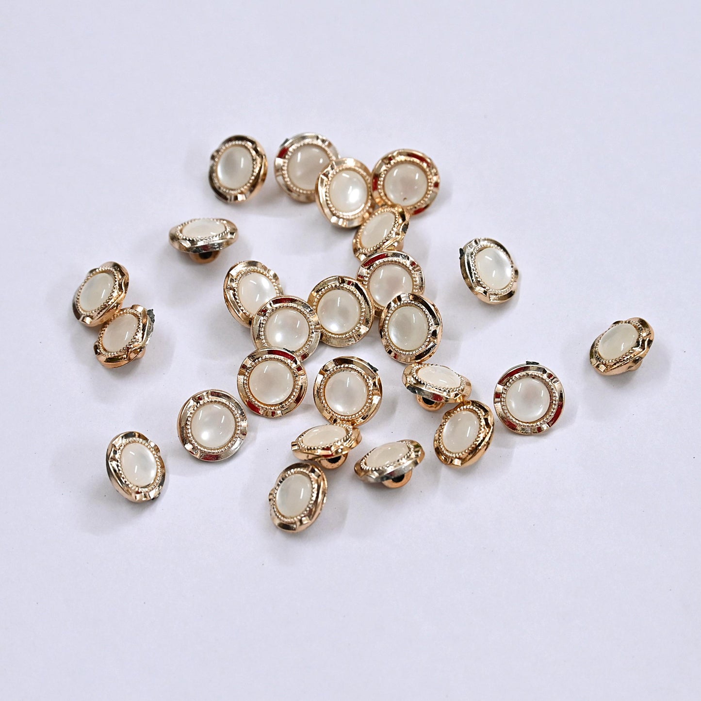 Indian Ivory & Golden Buttons Set of 24, 10mm Small Single Hole Buttons, Metal Shank Buttons for Shirts Jackets Sewing DIY Crafts