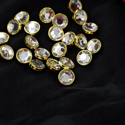 Indian Gold Crystal Shank Buttons Set of 24, 10mm Rhinestone Buttons, Decorative Sewing Buttons for Shirts Jackets DIY Craft Supplies