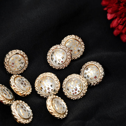 Indian Gold Ivory Shank Buttons Set of 12, 17mm Decorative Metal Buttons, Vintage Style Shirt Jacket Buttons, Sewing Craft Supplies