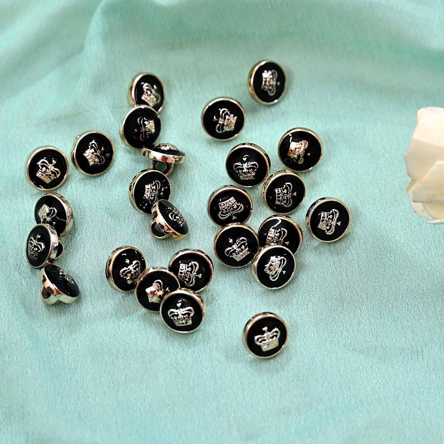 Indian Black & Golden Buttons Set of 24, 10mm Small Single Hole Buttons, Metal Shank Buttons for Shirts Jackets Sewing DIY Crafts