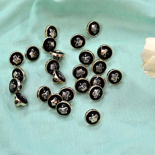 Indian Black & Golden Buttons Set of 24, 10mm Small Single Hole Buttons, Metal Shank Buttons for Shirts Jackets Sewing DIY Crafts