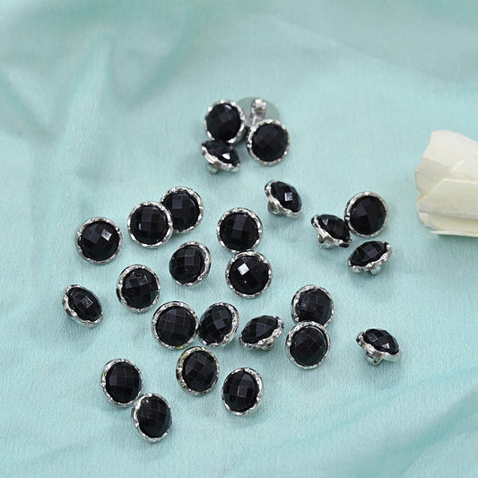 Silver & Black Crystal Shank Buttons Set of 24, 10mm Rhinestone Buttons, Decorative Sewing Buttons for Shirts Jackets DIY Craft Supplies