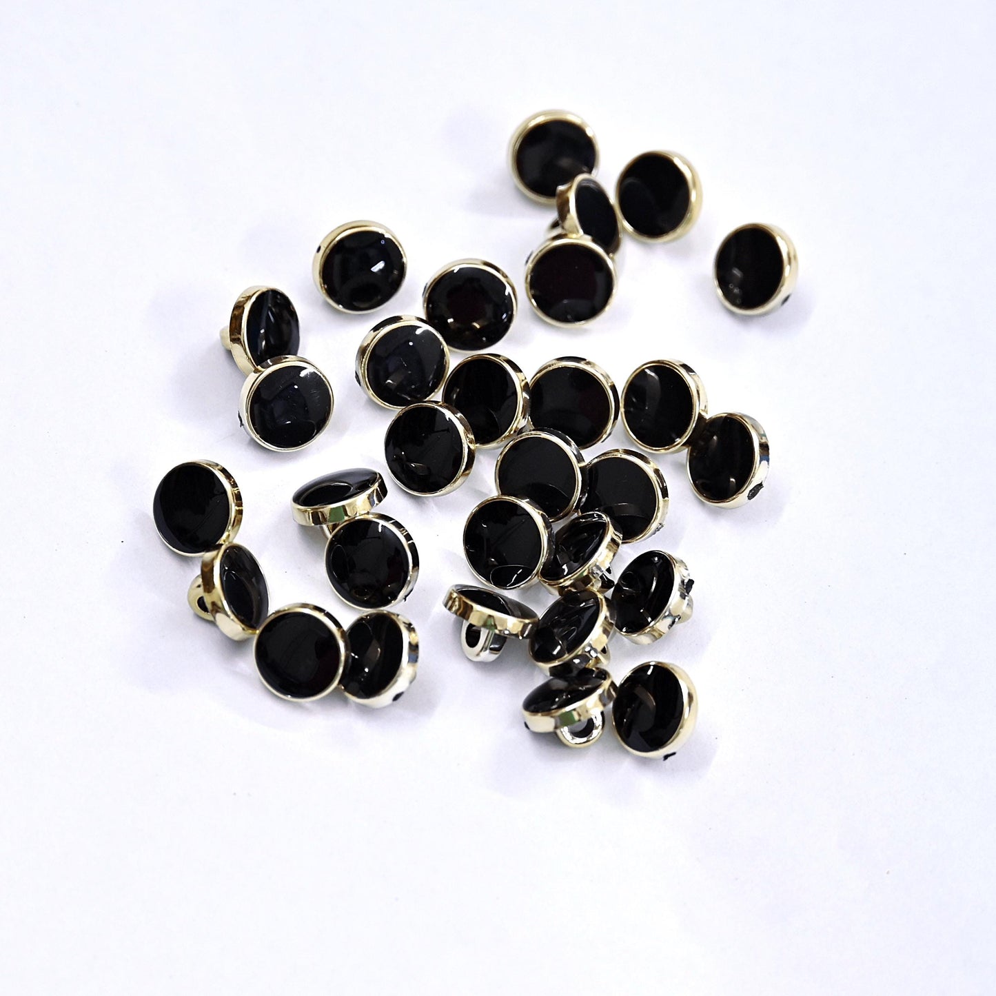 Indian Black & Golden Buttons Set of 24, 10mm Small Single Hole Buttons, Metal Shank Buttons for Shirts Jackets Sewing DIY Crafts