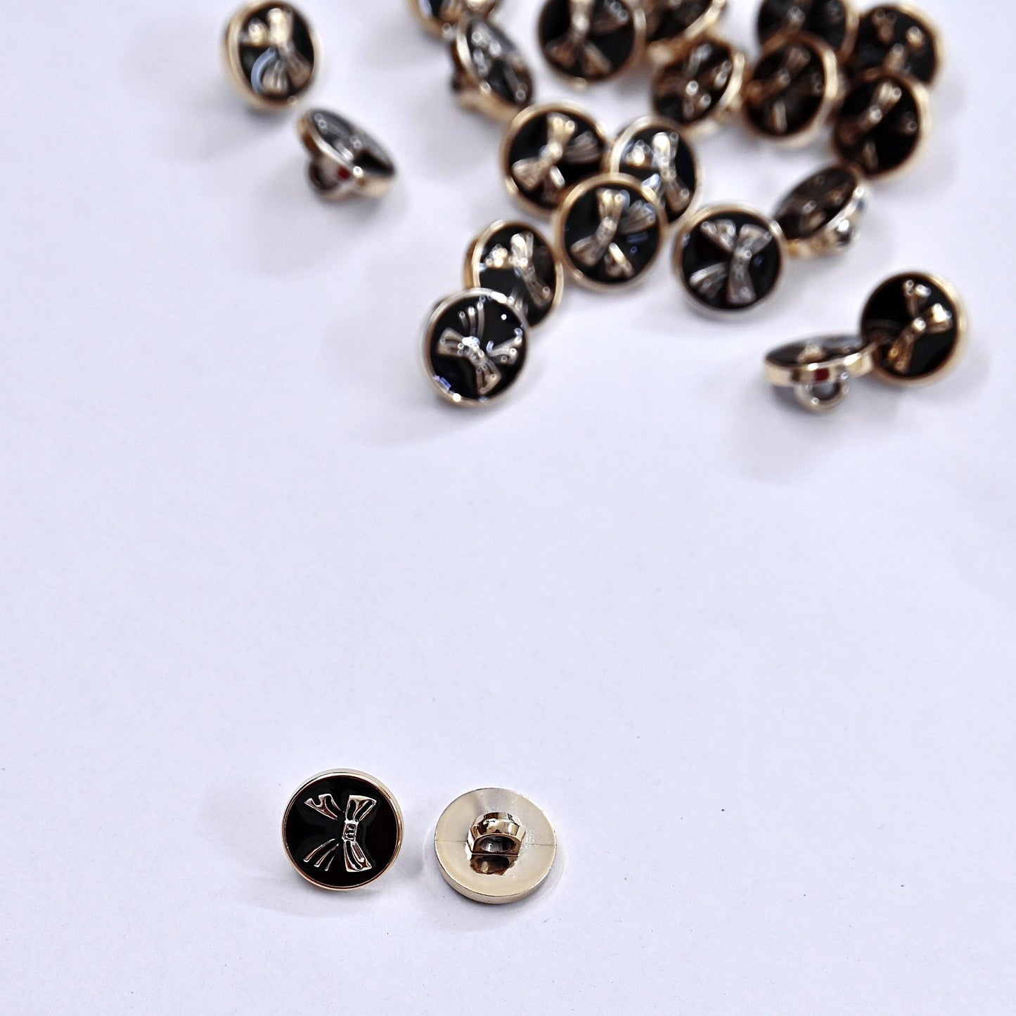 Indian Black & Golden Buttons Set of 24, 10mm Small Single Hole Buttons, Metal Shank Buttons for Shirts Jackets Sewing DIY Crafts