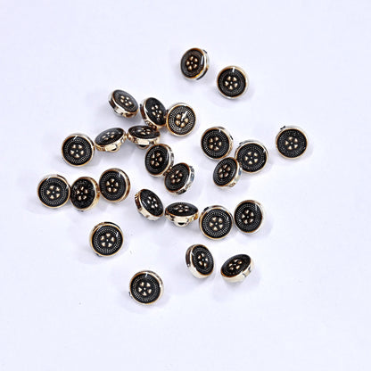 Indian Black & Golden Buttons Set of 24, 10mm Small Single Hole Buttons, Metal Shank Buttons for Shirts Jackets Sewing DIY Crafts
