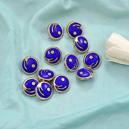 Indian Gold & Blue Shank Buttons Set of 12, 17mm Decorative Metal Buttons, Vintage Style Shirt Jacket Buttons, Sewing Craft Supplies