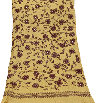Indian Vintage Dupatta Beige Long Stole Pure silk Hand Embroidered Scarves Veil Scarf Wrap Floral Design