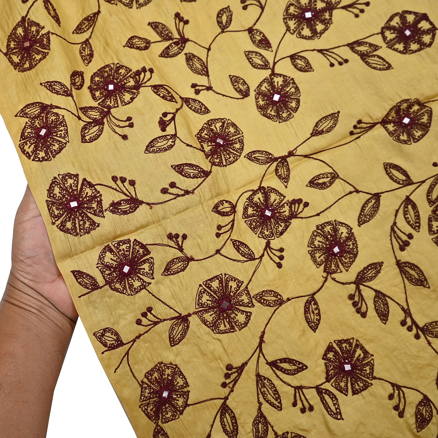 Indian Vintage Dupatta Beige Long Stole Pure silk Hand Embroidered Scarves Veil Scarf Wrap Floral Design