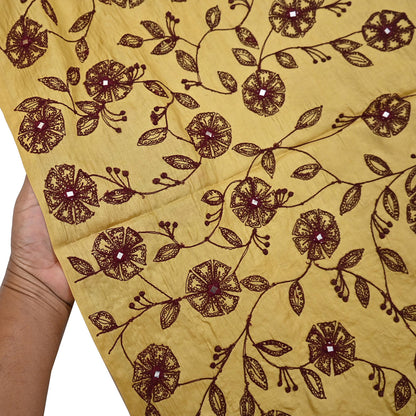 Indian Vintage Dupatta Beige Long Stole Pure silk Hand Embroidered Scarves Veil Scarf Wrap Floral Design