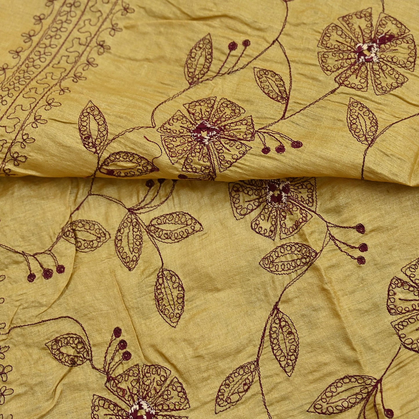 Indian Vintage Dupatta Beige Long Stole Pure silk Hand Embroidered Scarves Veil Scarf Wrap Floral Design