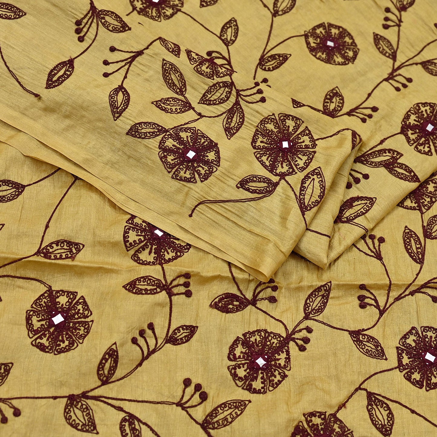 Indian Vintage Dupatta Beige Long Stole Pure silk Hand Embroidered Scarves Veil Scarf Wrap Floral Design
