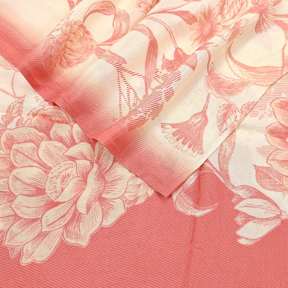 Indian Vintage Peach & Ivory Dupatta Long Stole Pure silk Printed Dupatta Veil Scarves soft Boho Wrap Dressmaking