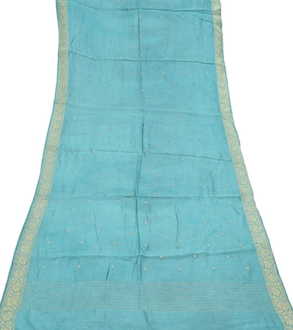 Indian Vintage Dupatta Green Long Stole Hand Woven Pure Silk Scarves Veil Zari Soft Fringes Scarf Wrap Boho