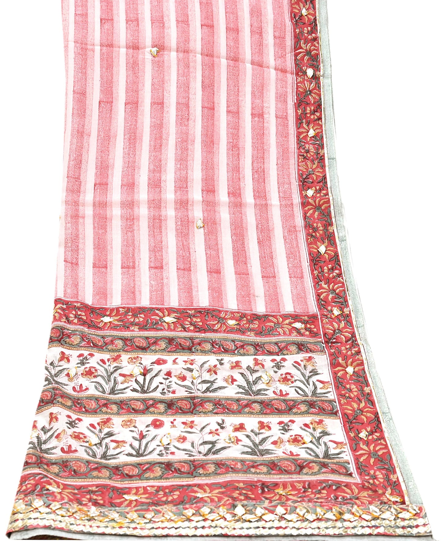 Indian Vintage White & Red Dupatta Long Stole Block Print Pure Cotton Scarves Scarf Veil Wrap Boho Soft Paisley Gota Patti Border