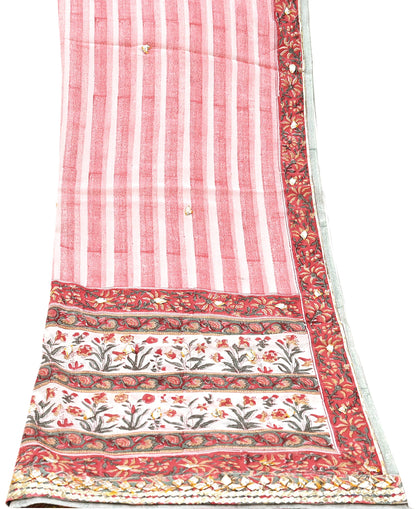 Indian Vintage White & Red Dupatta Long Stole Block Print Pure Cotton Scarves Scarf Veil Wrap Boho Soft Paisley Gota Patti Border