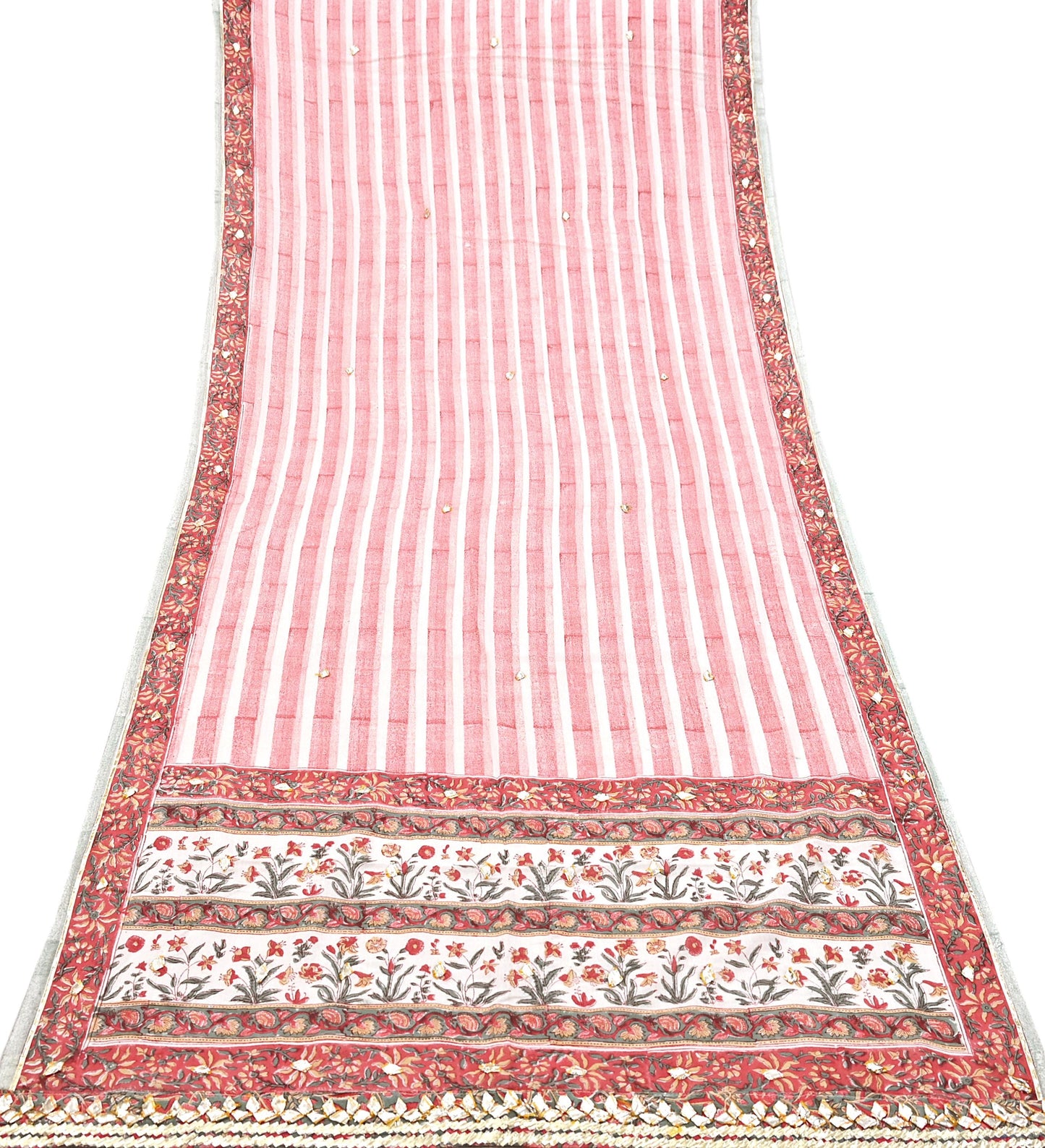 Indian Vintage White & Red Dupatta Long Stole Block Print Pure Cotton Scarves Scarf Veil Wrap Boho Soft Paisley Gota Patti Border