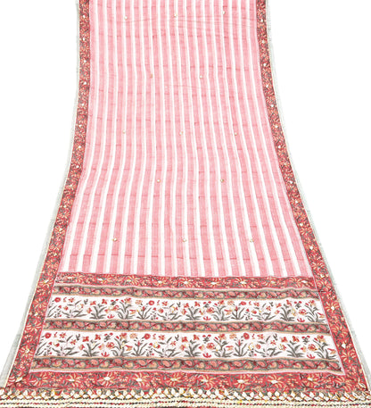 Indian Vintage White & Red Dupatta Long Stole Block Print Pure Cotton Scarves Scarf Veil Wrap Boho Soft Paisley Gota Patti Border