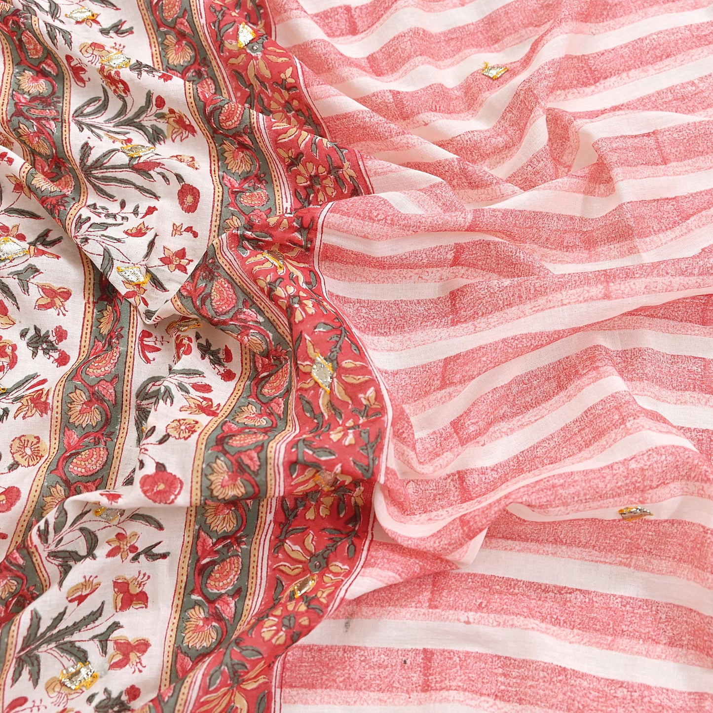 Indian Vintage White & Red Dupatta Long Stole Block Print Pure Cotton Scarves Scarf Veil Wrap Boho Soft Paisley Gota Patti Border