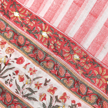 Indian Vintage White & Red Dupatta Long Stole Block Print Pure Cotton Scarves Scarf Veil Wrap Boho Soft Paisley Gota Patti Border